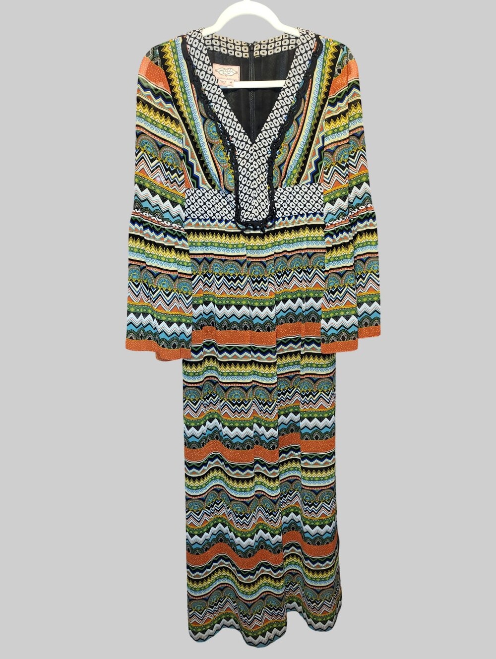 Phoebe Couture Orange, Green & Black Patterned Maxi Dress